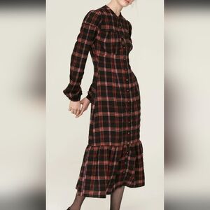 Pamela Love Plaid Maroon Shirtdress Maxi Long Sleeve Button Up Size Medium x RTR